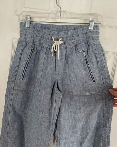 Athleta Cabo Linen Wide Leg Pant Blue Chambray Pull On Drawstring Size 4 -  $36 - From Stephanie