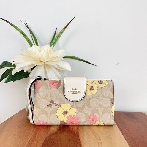 Coach Tech Wallet in Signature Canvas with Floral Cluster Print