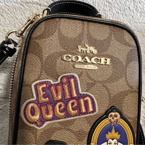 Coach, Bags, Disney X Coach Eva Phone Crossbody Villains Signature Canvas  With Patches