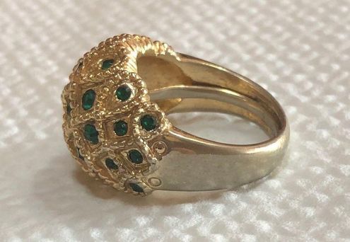 Vintage Green Rhinestones Gold Tone Ring S6 1/2 - $17 - From Lisa's