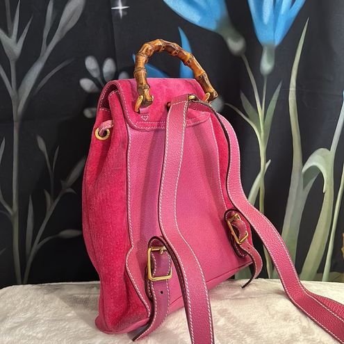 Authentic Gucci Vintage pink suede leather & bamboo mini Backpack