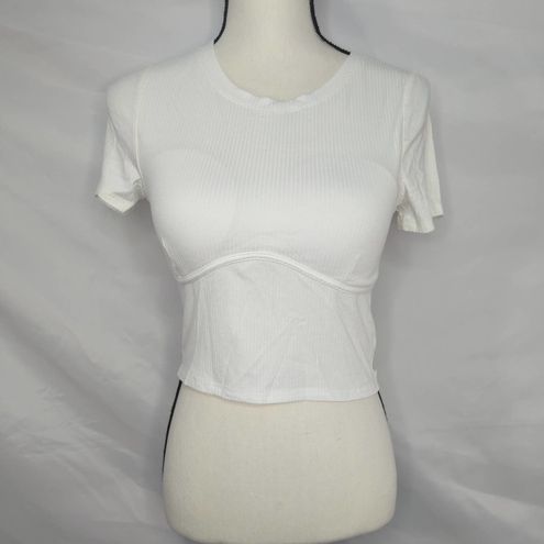 Halara Ribbed Knit Round Neck Short Sleeve Cropped T-Shirt Size L