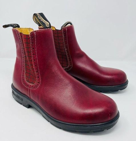 Blundstone 1443 Burgundy Rub Tartan Elastic Leather Chelsea Boots