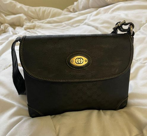 Gucci Black Leather and Logo Canvas Cross Body Handbag 1980s