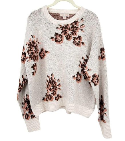 Knox Rose Womens Boho Floral Pullover Knit Crewneck Sweater Size L Cream  Mauve Size L - $24 - From Danielle