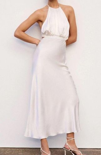 Shona Joy Milo Ruched Open Back Halter Maxi Dress in Coconut