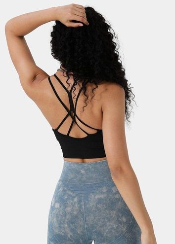 Halara Black Strappy Ruched Front Workout Yoga Athleisure Sports Bra