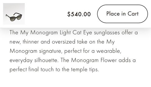 Louis Vuitton Authentic My Monogram Light Cat Eye Sunglasses