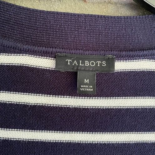 Talbots Blue Stripe V-Neck Button Cardigan Sweater Size Medium Cotton Rayon  - $34 - From Catlin