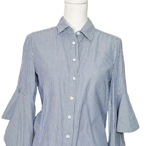 BCBGMAXAZRIA Womens Thelma Stripe Button Down Blouse Top Bell