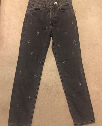 Rhinestone Mom Jeans - Black