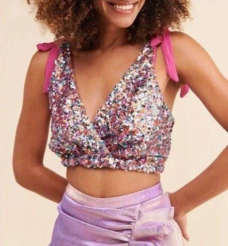 Free People NWOT Big Night Sequin Crop Top Pink - $58 (40% Off