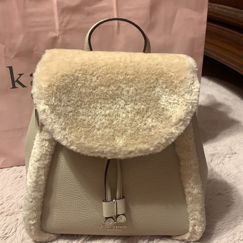  Kate Spade K9398 Leila Flap Backpack with Faux Shearling in  Light Sand