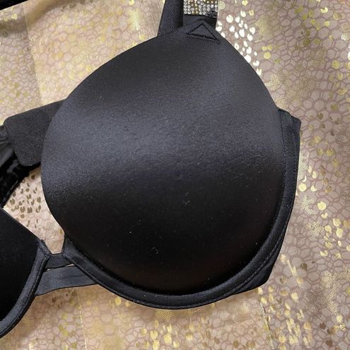 Victoria's Secret Black Push-Up Padded Shine Strap Rhinestone Bra