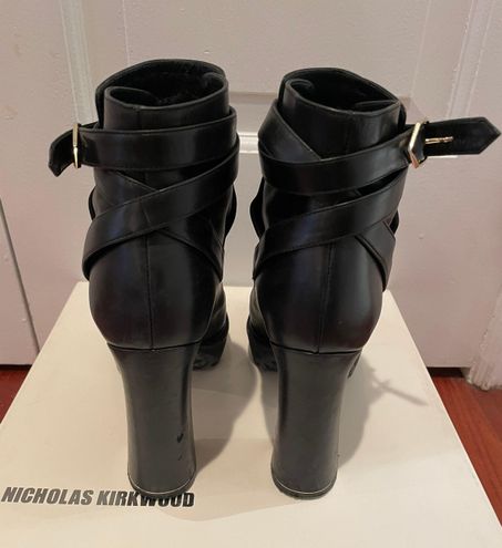 Nicholas Kirkwood black leather platform boots with pearl