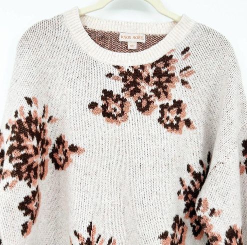 Knox Rose Womens Boho Floral Pullover Knit Crewneck Sweater Size L Cream  Mauve Size L - $24 - From Danielle