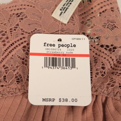 Free People NEW Size XS Teegan Bralette Lace Ribbed Strawberry Nude  OB1086724