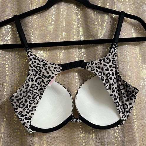 Victoria's Secret leopard/cheetah print padded push up bra, size 34C Black  - $17 - From Jessica