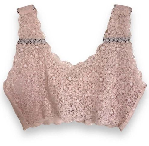 Danskin Womens Bra Sz L Pink Laser Cut Padded Lounge Bra Wirefree Wire Free  Lace Size L - $19 - From Katie