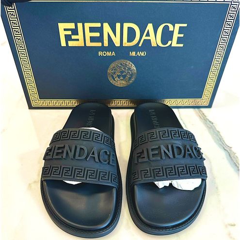 DIY FENDACE SLIDES - FENDI BY VERSACE - HOW TO PUT DESIGNER FABRIC ON SHOES  (CROCS & FAKE CROCS) 