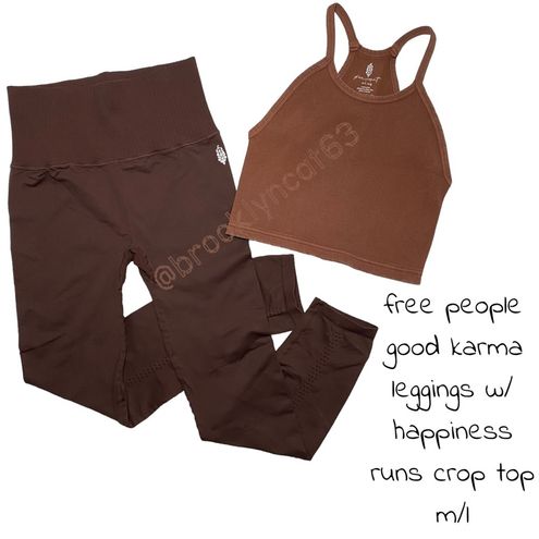 Free People Good Karma Leggings Set Happiness Runs Crop Top Brown Logos M /  L Size M - $49 (54% Off Retail) - From BrooklynCat