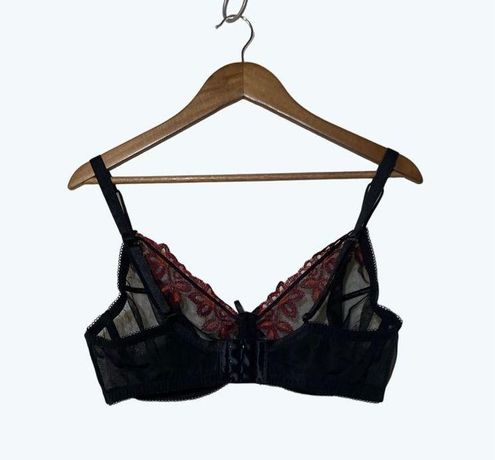 Cacique Sheer Underwire Bra Black with Red and Orange Floral