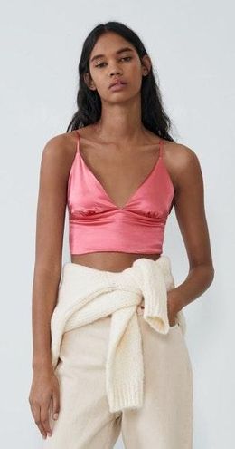 ZARA Silk Satin Crop Top Bralette Pink Size XS - $8 (68% Off Retail) - From  Tori