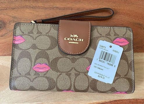 Coach TECH WALLET IN SIGNATURE CANVAS WITH LIPS PRINT Brown - $169 (39% Off  Retail) New With Tags - From Juli