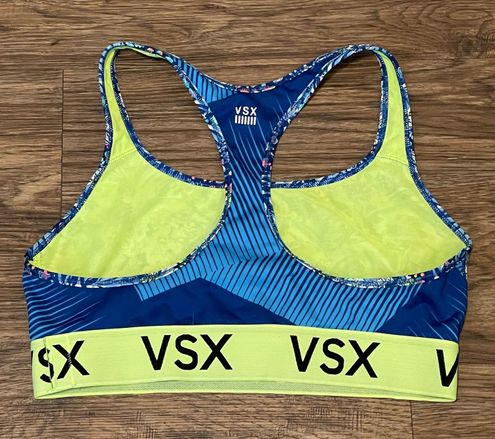 Victoria's Secret VSX Sports Bra Floral Neon Green White and Blue