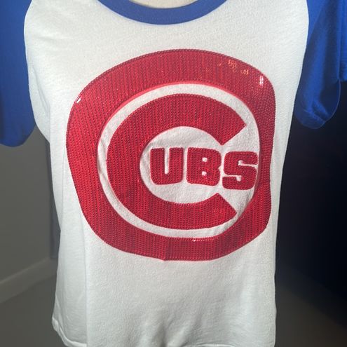 5th & Ocean VICTORIA'S SECRET PINK White Chicago Cubs Bling Tee