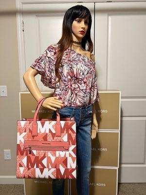 Michael kors kenly large graphic mk logo tote bag sherbert multi colorblock