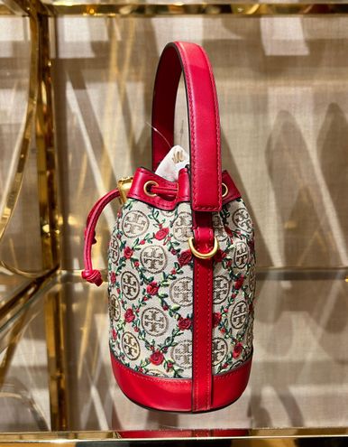 Tory Burch, Bags, 8762 Tory Burch T Monogram Embroidered Mini Bucket Bag