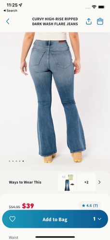 High-Rise Ripped Dark Wash Flare Jeans
