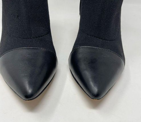 Louise et Cie Seika Black Leather Knit Sock Ankle Boots High Heel Pointed  Toe 7 Size undefined - $41 - From Jenny