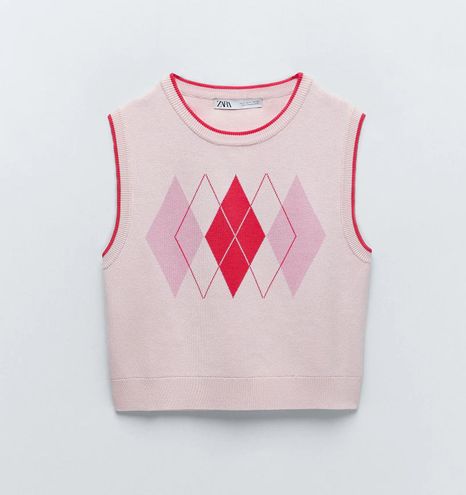 ZARA pink argyle sweater vest Size M 