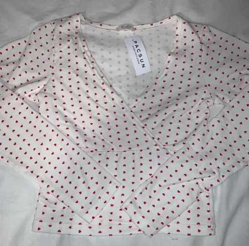 Brandy Melville Red Heart Long Sleeve Amara White 57 From Lenna