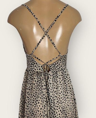 CUPSHE Women V Neck Leopard Lace Up Backless Maxi Slip Dress with
