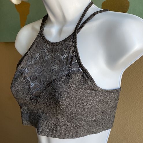 Zenana Outfitters Bralette S/M Grey heathered lace strappy - $23