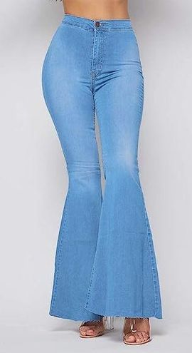 Vibrant Women's Juniors Bell Bottom High Waist Fitted Denim Jeans