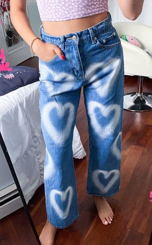 Adika heart spray paint wide leg jeans 