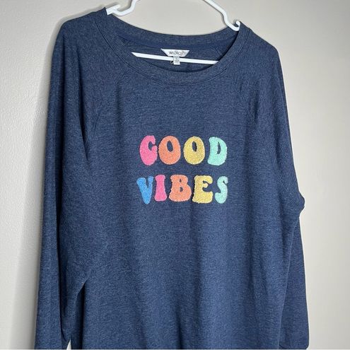 Wildfox Good Vibes Navy Long Sleeve Sweatshirt Size Large Blue