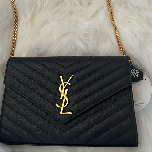 SAINT LAURENT Grain De Poudre Matelasse Chevron Monogram Chain