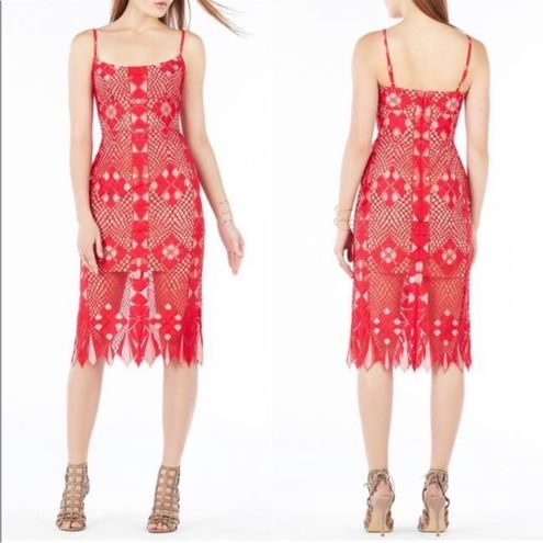 BCBGMAXAZRIA ALESE RED MIDI LACE DRESS SIZE 2 50 From Lizzy