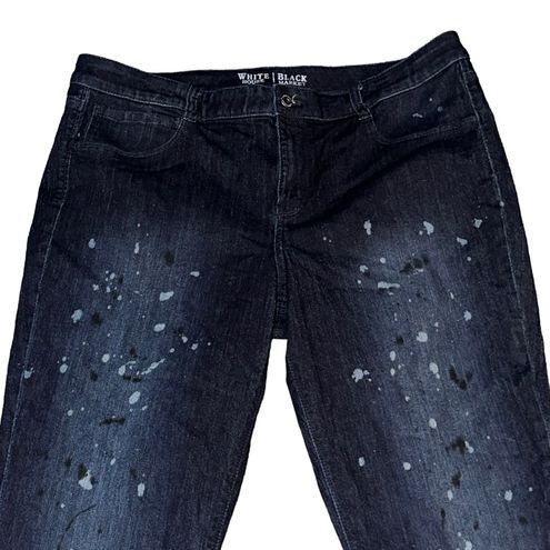 White House  Black Market WHBM Dark Wash Paint Splatter Jeggings