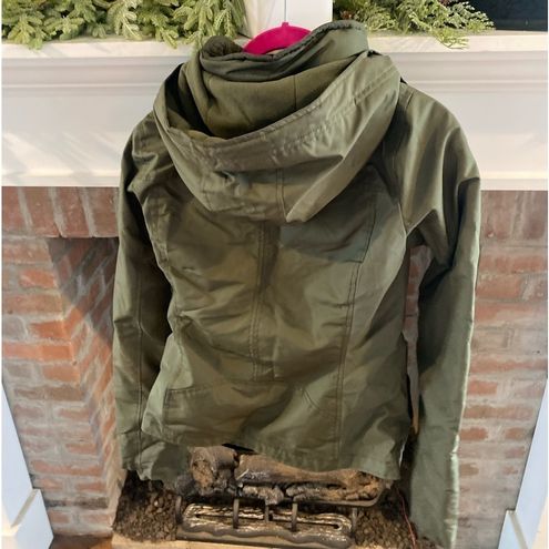 Hollister All Weather Jacket size XS Olive Green w/Pink Logo - $27