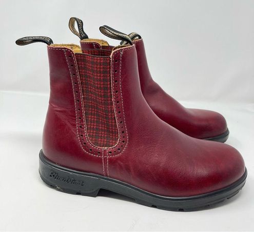 Blundstone 1443 Burgundy Rub Tartan Elastic Leather Chelsea Boots