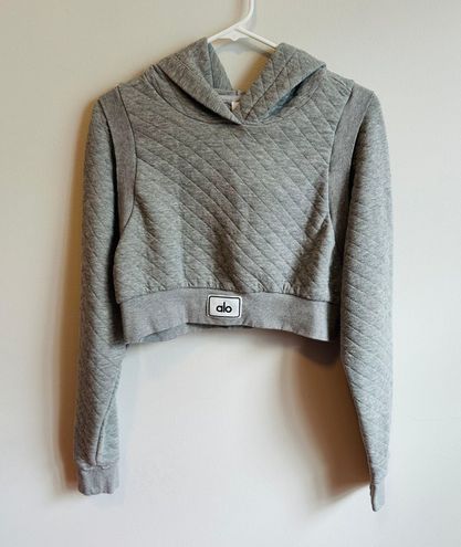 Alo Yoga Cropped Quilted Arena Hoodie in Grey