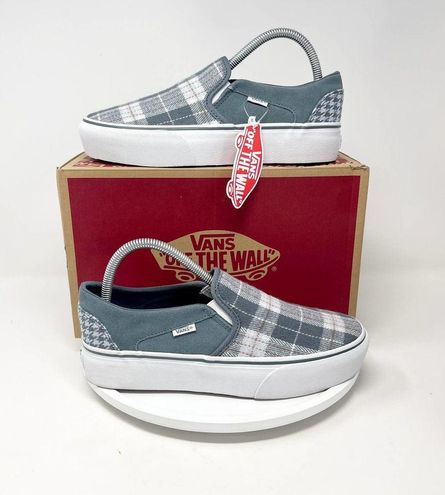  Vans Unisex Asher Platform Slip On Low Cut Design Skate Shoe  Sneaker - Plaid Mix Dark Grey 6