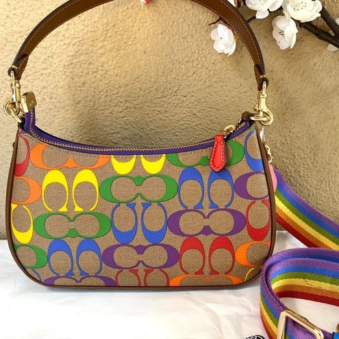 Coach CA176 Teri Shoulder Bag In Rainbow Signature Canvas In Gold/Khaki  Multi 