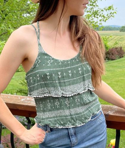 Forever 21 Strappy Tiered Lace Aztec Western Chevron Patterned Crop Top …  Green Size M - $10 (60% Off Retail) - From Katie